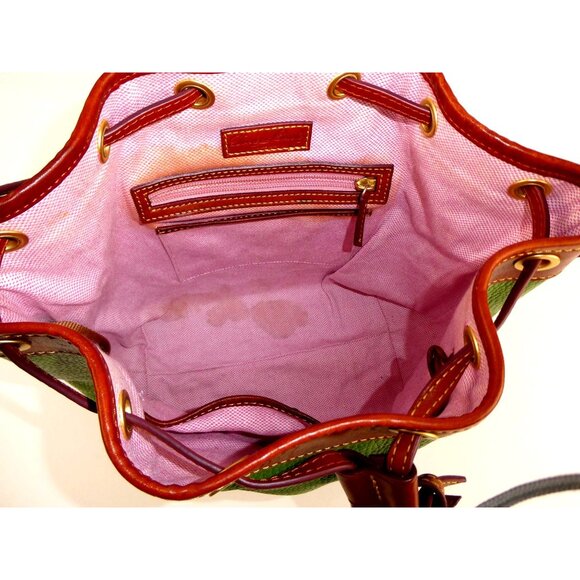Dooney & Bourke Green Brown Leather Drawstring Bag - Picture 8 of 13